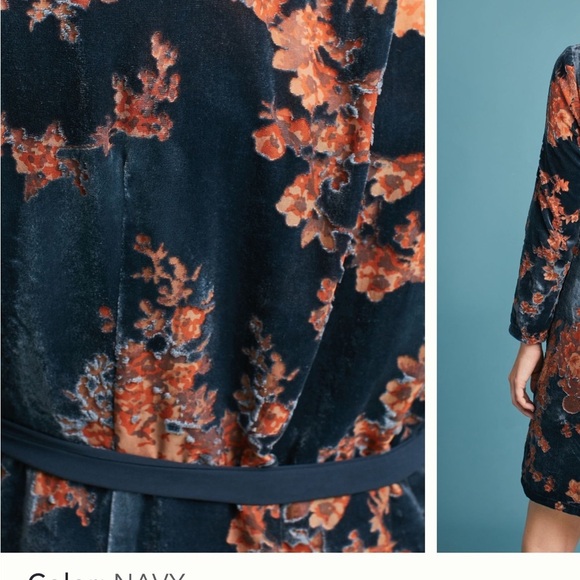 Anthropologie Eri and Ali Enya Velvet Burnout Wrap Dress Navy Blue Sz S NEW - Picture 3 of 14